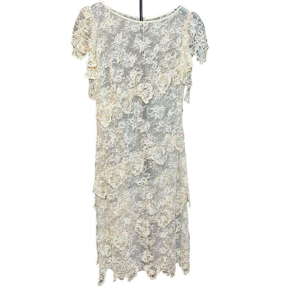 VTG 1960s Sheer Cream Lace Tiered Midi Dress Whimsigoth Bridal Overlay S